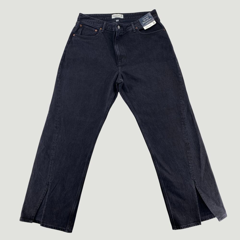 Abercrombie Curve Love 90s Relaxed Jeans High Rise Dark Wash Slit 33 16R